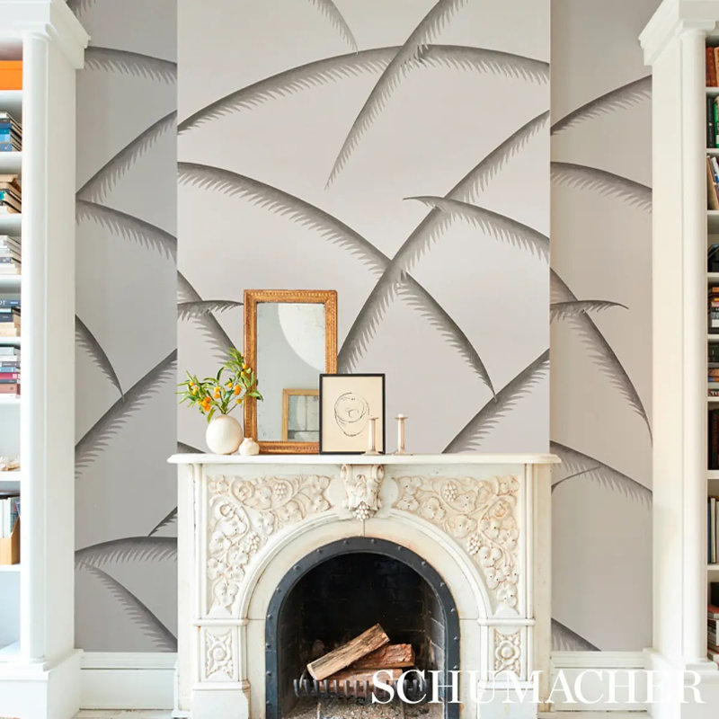 Deco Palms Wallpaper, Charcoal