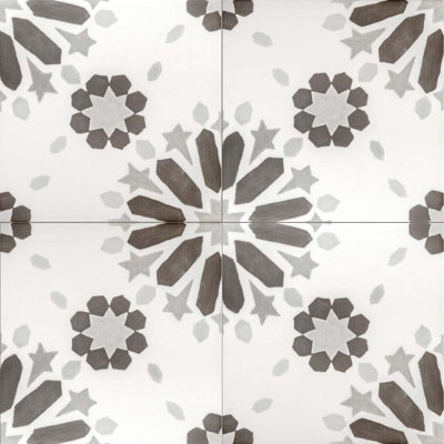 Dahlia 6" x 6" Noir Patterned Matte Porcelain Floor and Wall Tile