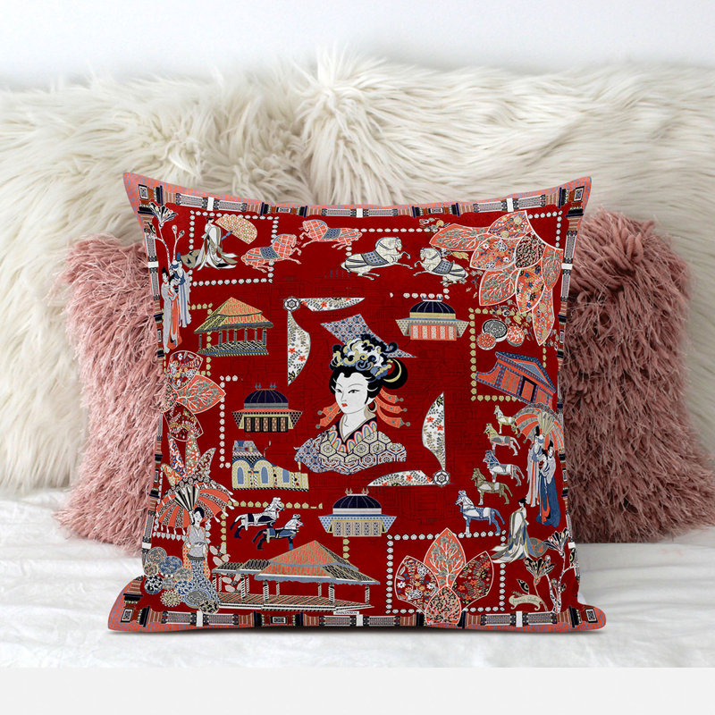 Wu Zetian Red Faux Suede Reversible Throw Pillow 20x20