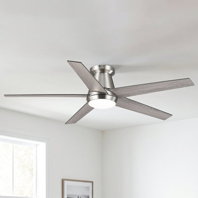 Ventilateur de plafond encastré intelligent à intensité variable de 52 po avec 3 lumières à DEL CCT, APP et télécommande, pales en bois à double face, moteur à courant continu réversible à 6 vitesses et minuterie