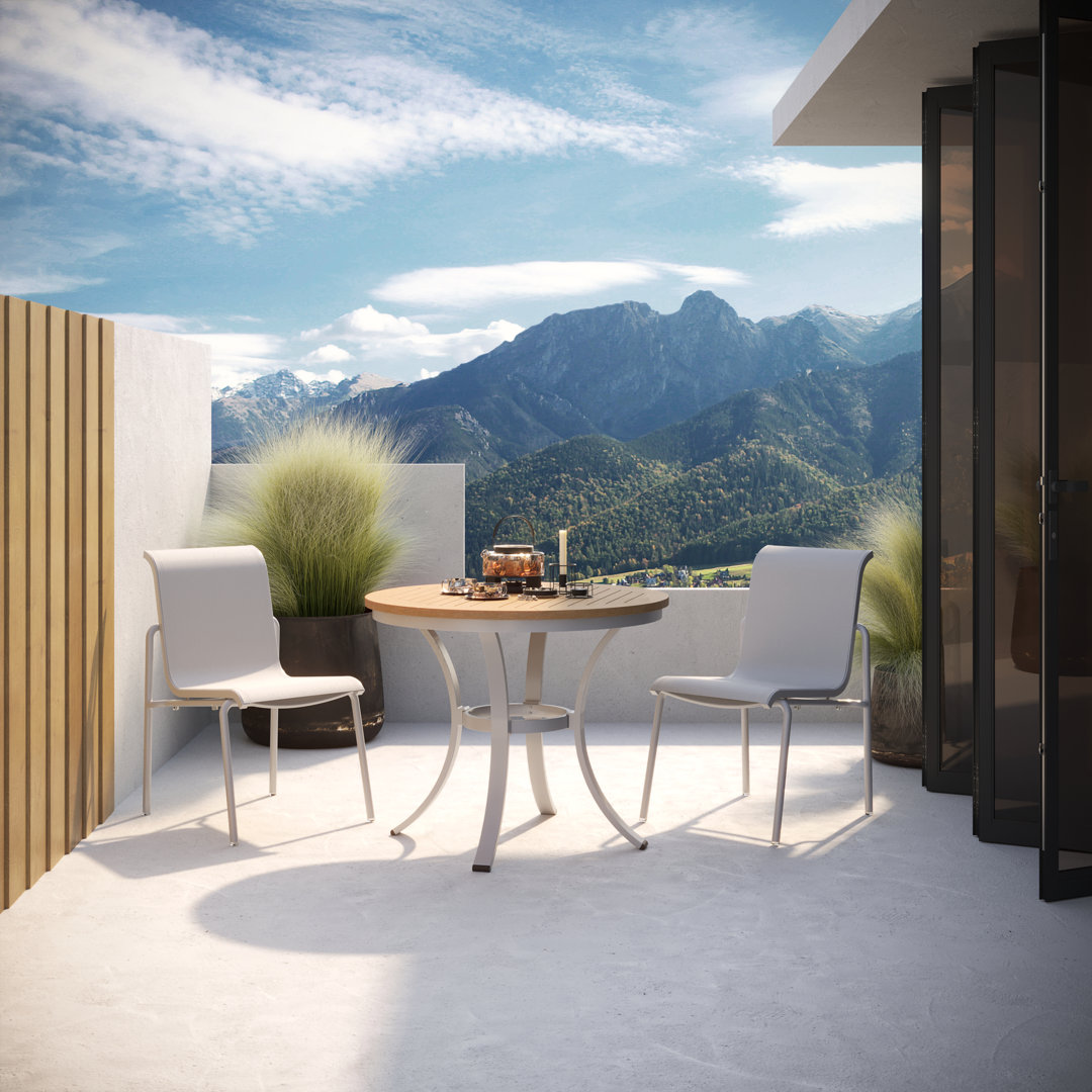 Orso 3-Piece 36" Cafe Bistro Table & Side Chairs Set - Flint - Natural Tekwood Top - Fog Sling Oxford Garden