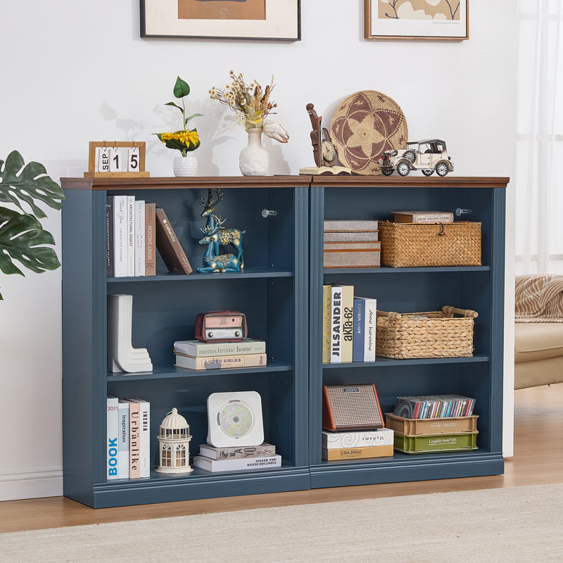 43" Tall Farmhouse Bookshelf Set, Brown/Blue
