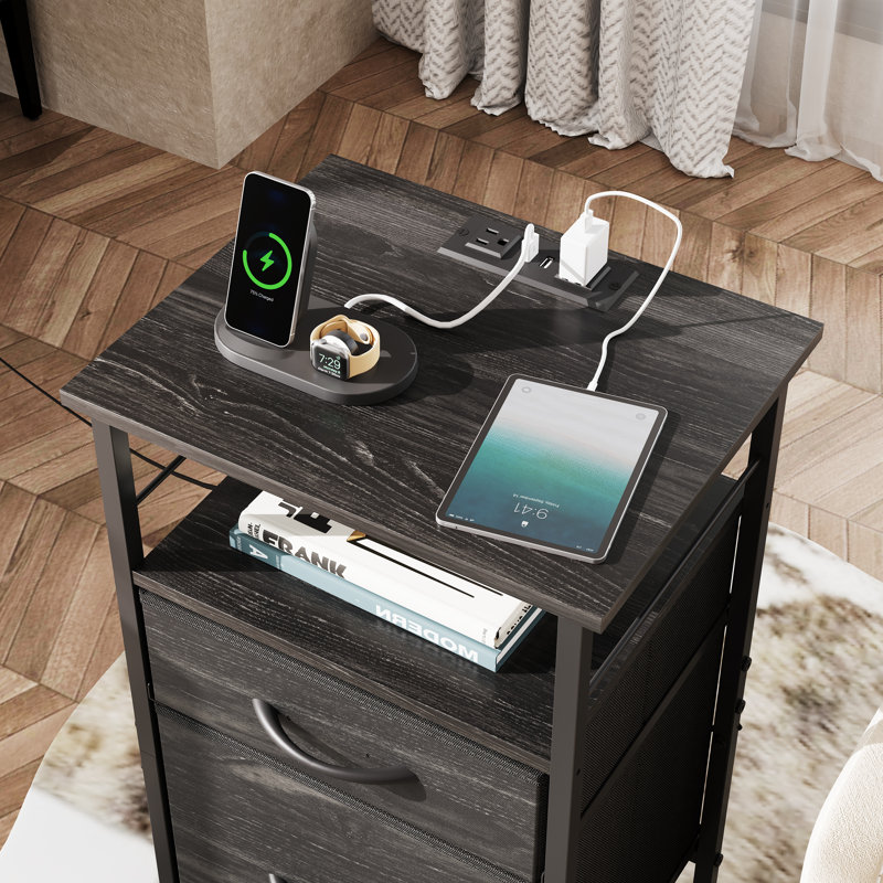 Travison Nightstands Set of 2 with Charging Station, Bedside Tables With 2 Drawers and Open Shelf, USB Ports And Outlets