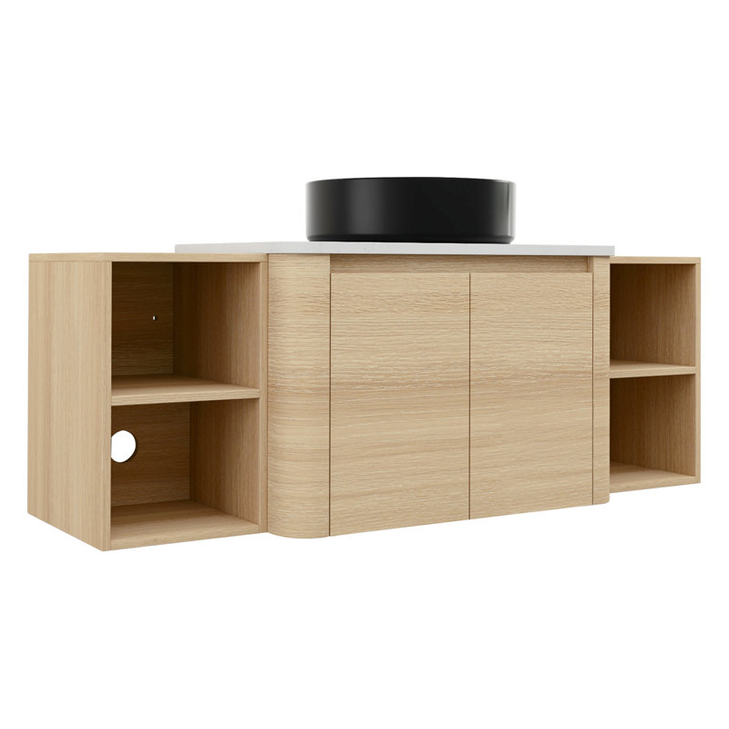 Meuble-lavabo mural de 54 po avec lavabo d'art en céramique, 2 tablettes de rangement et portes à fermeture en douceur, peu encombrant et élégant