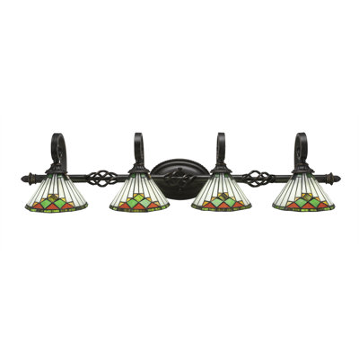 Pierro Eleganté 4 Light Bath Bar Shown In Dark Granite Finish With 7" Green Sunray Art Glass