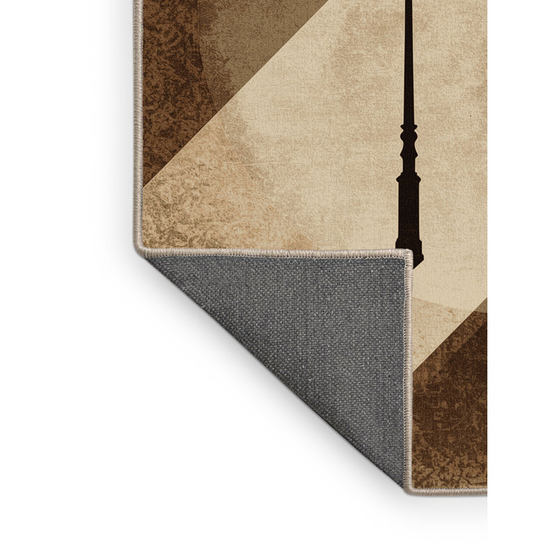 Soft Plush Tenafly Black White Film Scene Vintage Vintage Look Area Rug in Brown – Beige Binding, 8x10
