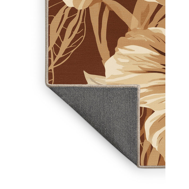 Tapis floral doux et moelleux à motif floral hibiscus brun Temaraia, Carré 5 pi