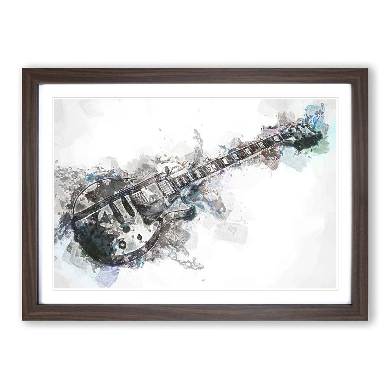 An Electric Guitar in Abstract - Picture Frame Painting Print, Walnut Framed, 62cm H x 87cm W x 2cm D