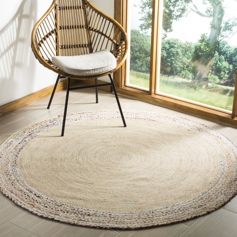 Abhay Hand Woven Jute/Cotton Rug in Light Beige/Ivory, Round 3'