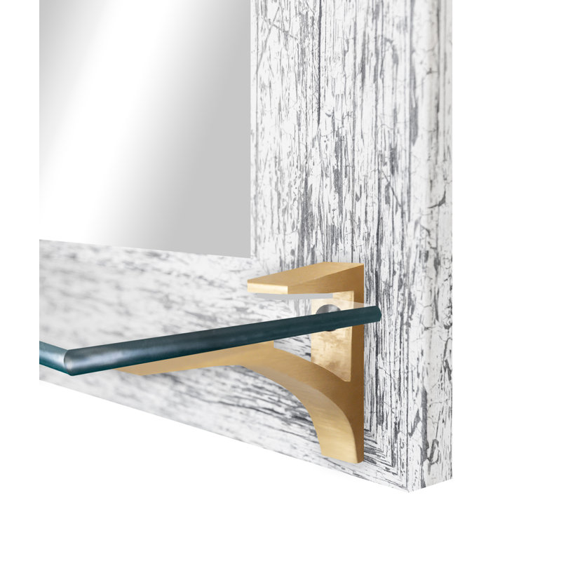Kridia Mirror with Shelves, 25.5" H x 21.5" W, White Weathered/Brass, Vertical