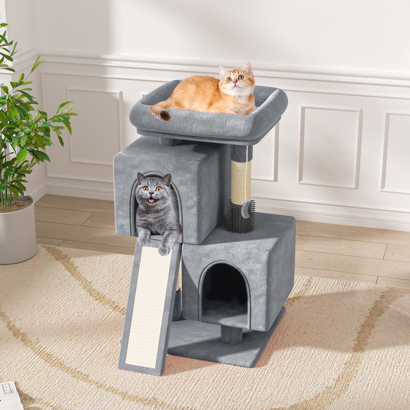 Arbre à chat 34 po compact avec rampe, boule pendante et perchoir, idéal pour les petits espaces et les chats d'intérieur