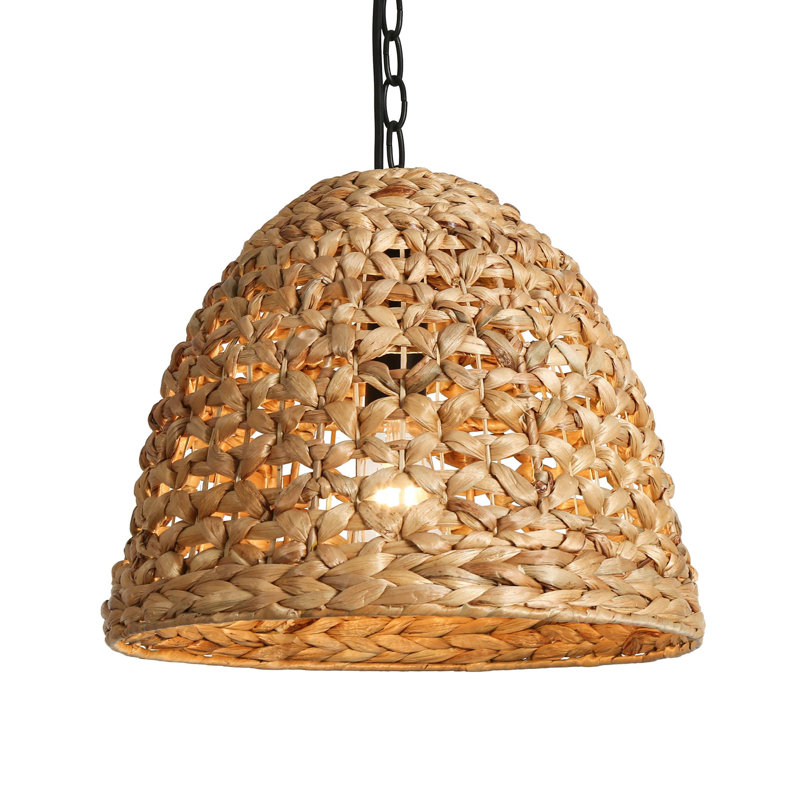 Jax 1 - Light 15"W x 12.2"H Woven Rattan Dome Pendant Light with Modern Farmhouse