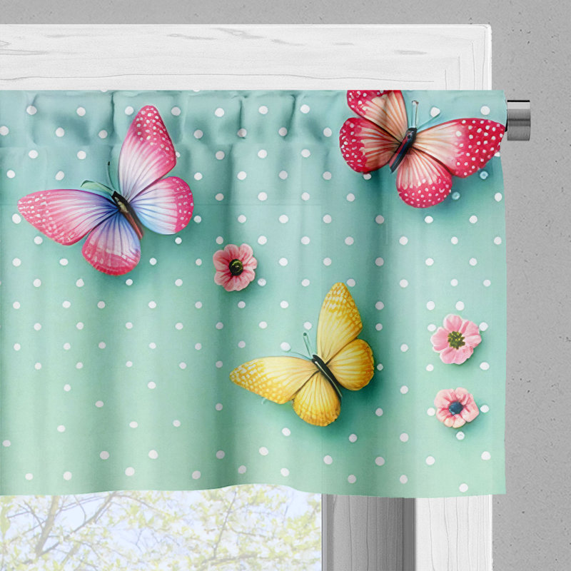 Almond Green Butterfly Satin Rod Pocket Valance