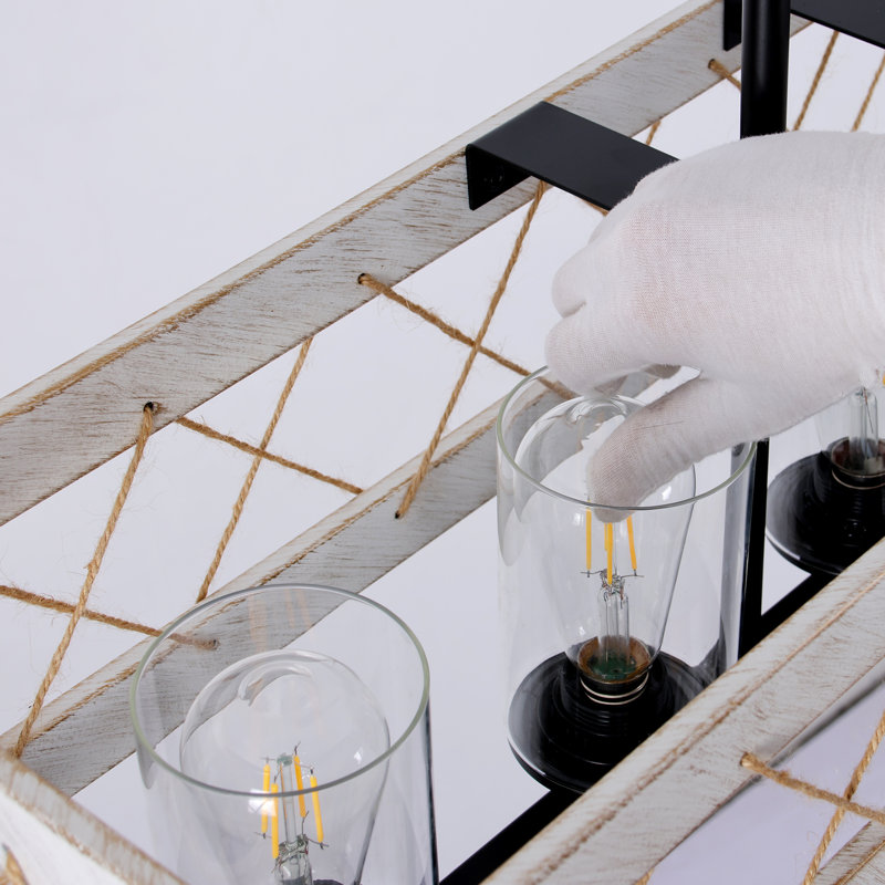 Luminaire suspendu linéaire à 5 lumières pour îlot de cuisine pour salle à manger avec base E26, ampoules non incluses, Blanc