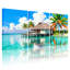 Palmiers, plage tropicale, cabane, palmiers, reflet de l'eau, ciel, nuages, ensemble de 3 impressions sur toile-1246305205