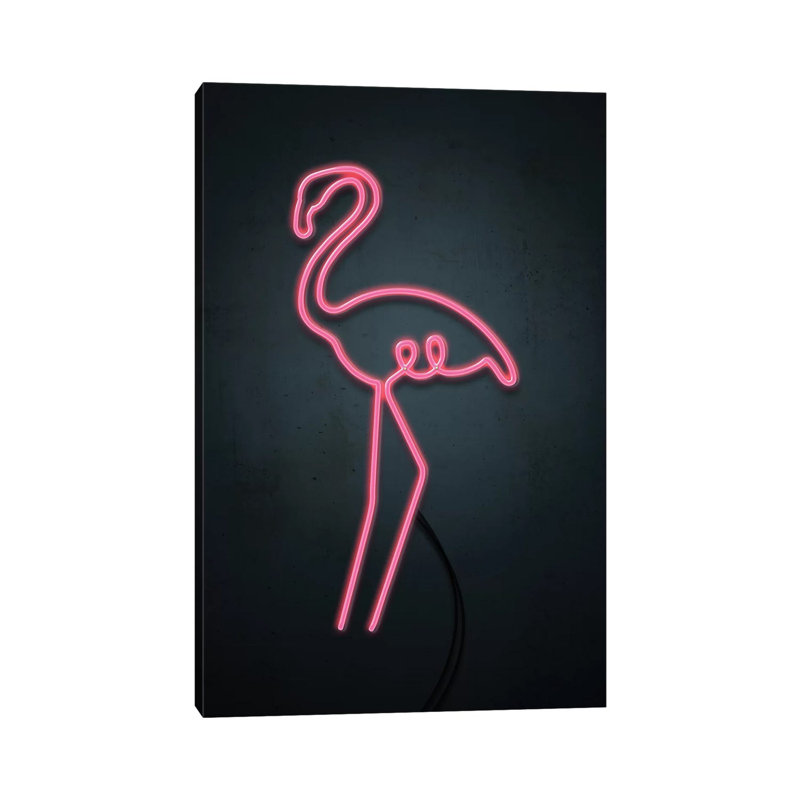 Neon Flamingo by Emanuela Carratoni - Print on Canvas, Wrapped Canvas, 101.6 cm H x 66.04 cm W x 3.175 cm D