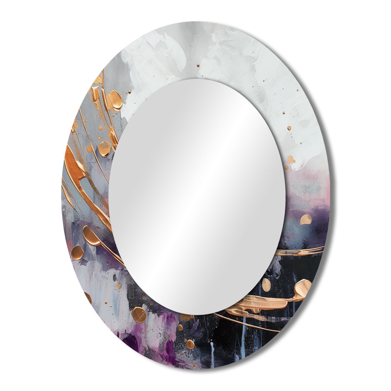 «Bold Circles And Marble Fusion II», miroir décoratif ovale abstrait sur métal, 43 po x 33 po