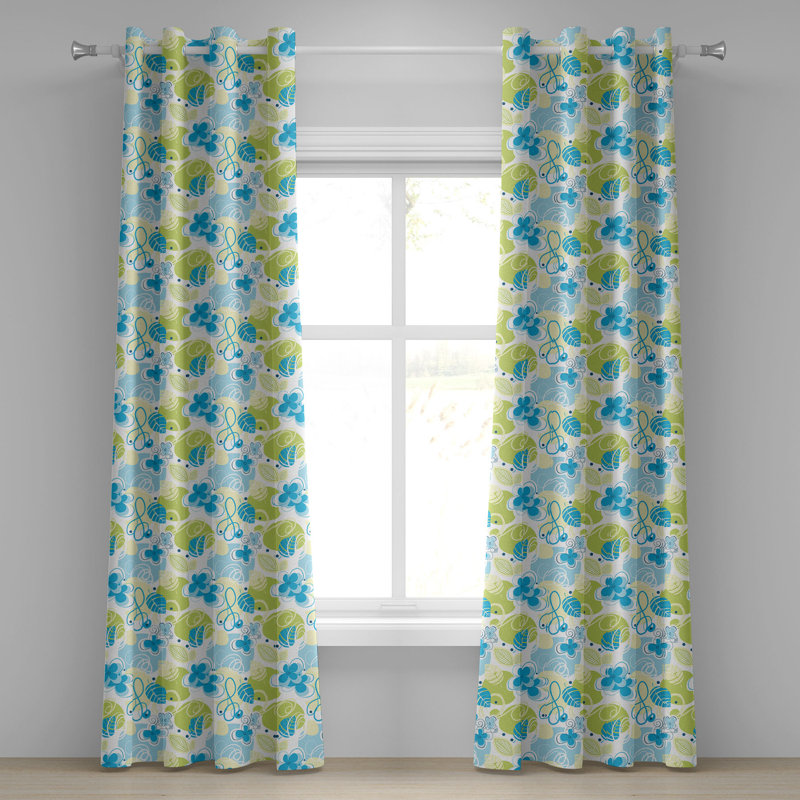 Rideau décoratif à œillets à motif floral à 2 panneaux East Urban Home, 50 po, bleu vert blanc, L 50 po x L 108 po