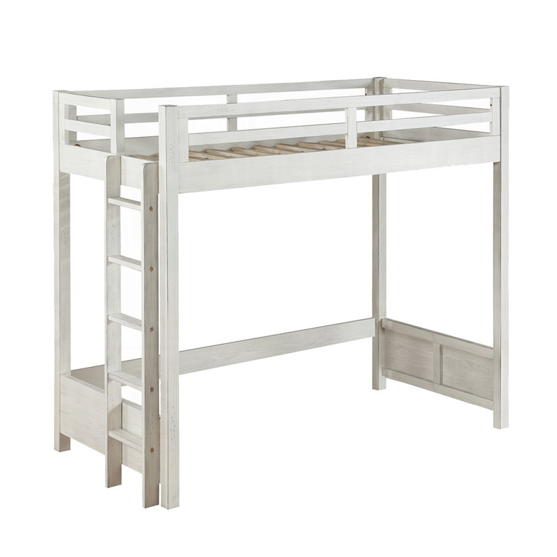 Lit mezzanine simple style transitionnel, échelle fixe, blanc vieilli