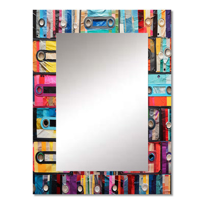 Cassette Tapes Tape Mosaic I - Cassette Tapes Large Wall Mirror, Modern Unique Mirror, Printed Metal Art