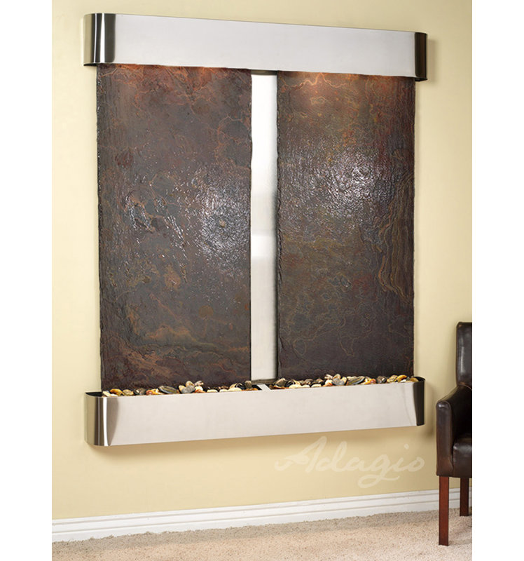Cottonwood Falls Fountain with Light, Stainless Steel, Square, Rajah (multi-color)