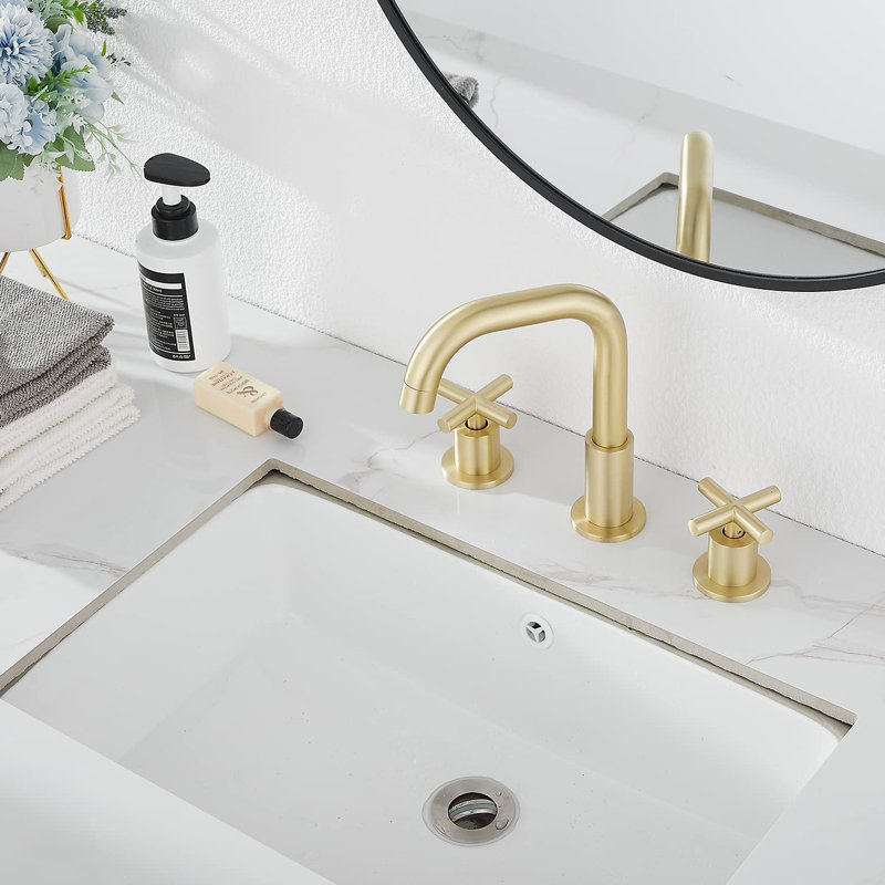 Widespread 2-handle Bathroom Faucet with Drain Assembly, Brushed Gold