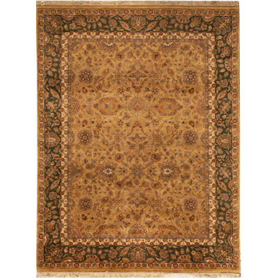 Tapis doré et vert noué à la main de haute qualité