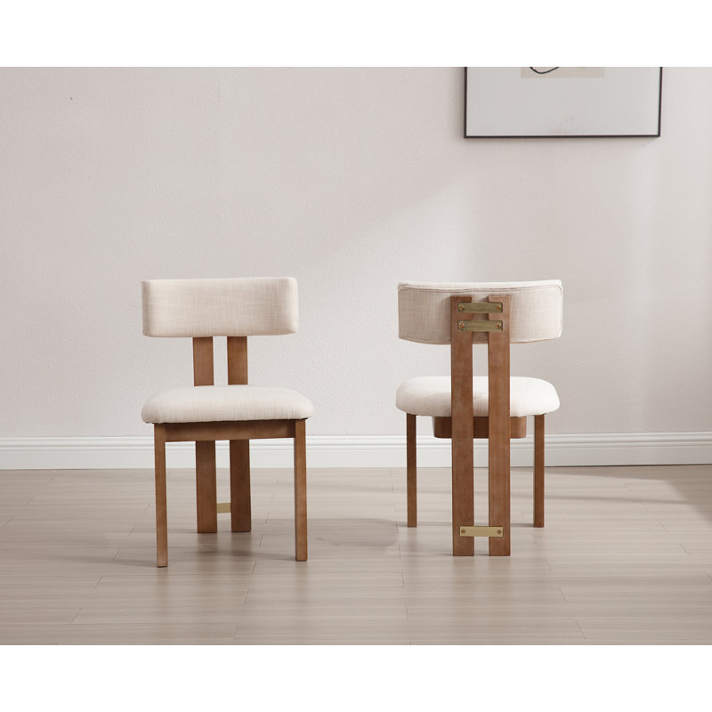 Mahkar 19'' H Upholstered Side Chair, Linen Beige, Brown