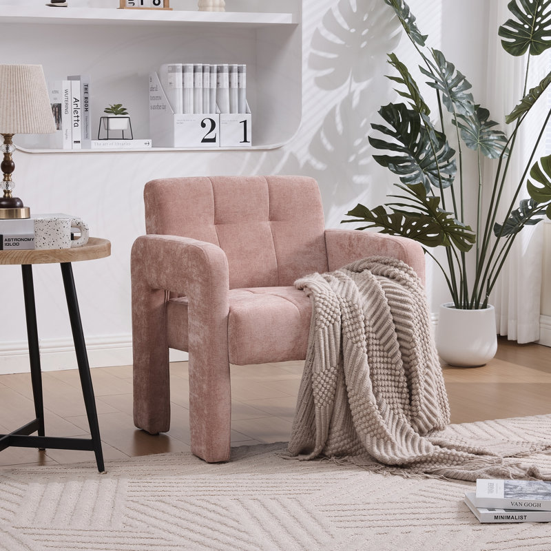 Fauteuil en chenille moderne et minimaliste avec design ergonomique, Pink Chenille