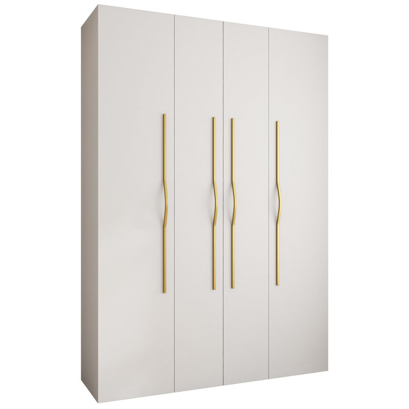 4 Door Manufactured Wood Wardrobe, white matt + handles: gold, 245,5 H x 170 W x 40 D+M7
