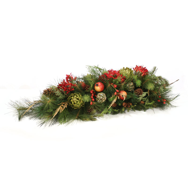 Red Agapanthus with Fruit and Mixed Pine