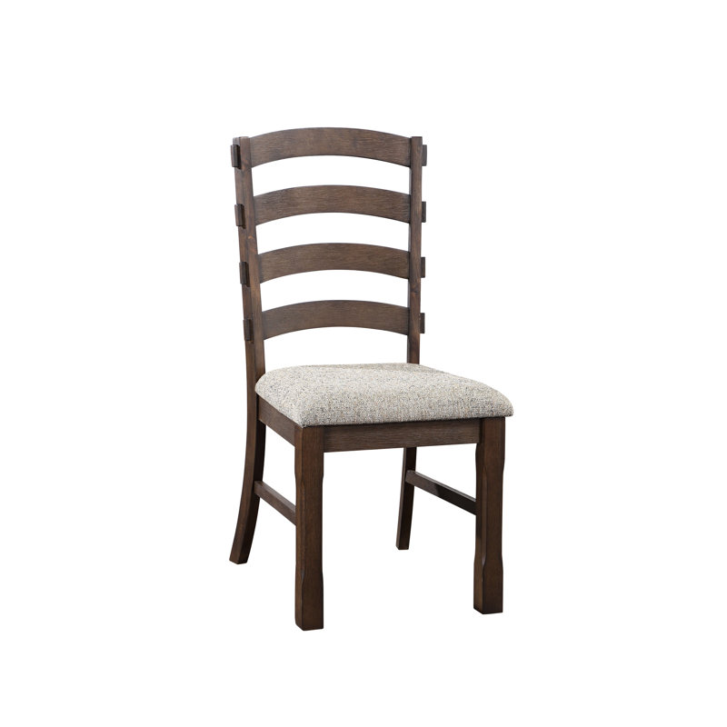 Table de salle à manger rembourrée en tissu gris avec finition brun et chêne rustique