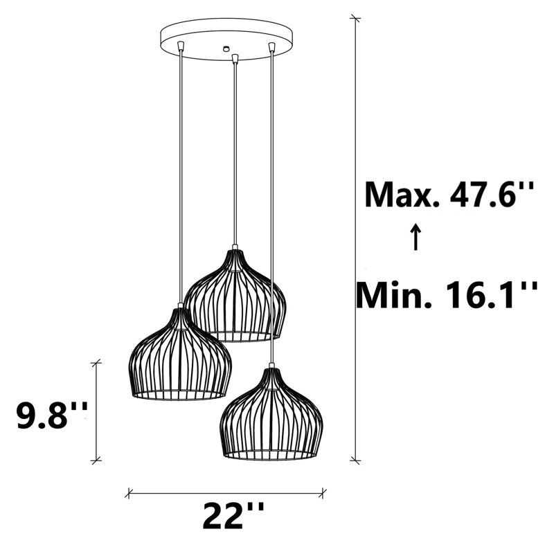 Elegant Gold Chandelier with Metal Body, Adjustable Height, 22.0 x 22.0 x 47.6 Inches | 3 x E27 Sockets (Max 40W) | Modern Glam Design, Perfect for Dining Room & Living Spaces, Stylish Lighting Fixture