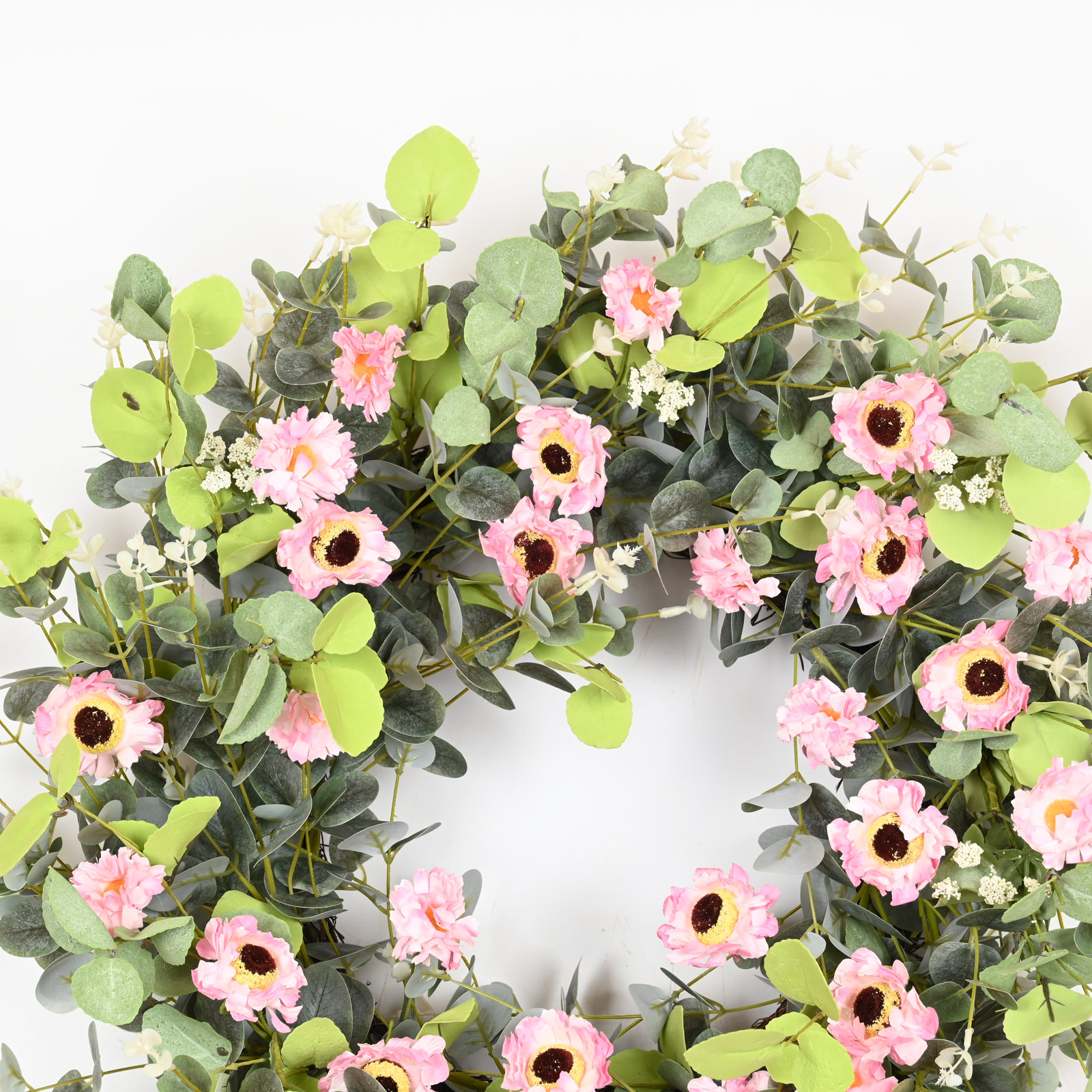 26" Handcrafted Eucalyptus Daisy Everyday Wreath, Pink