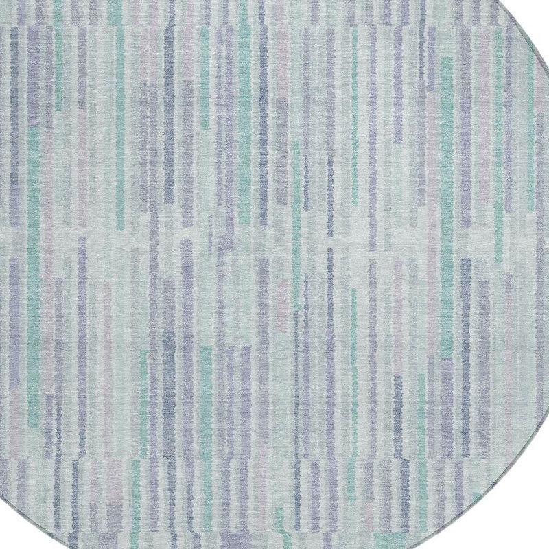 Tapis intérieur lavable rayé rond vert et ivoire 8 'Mint