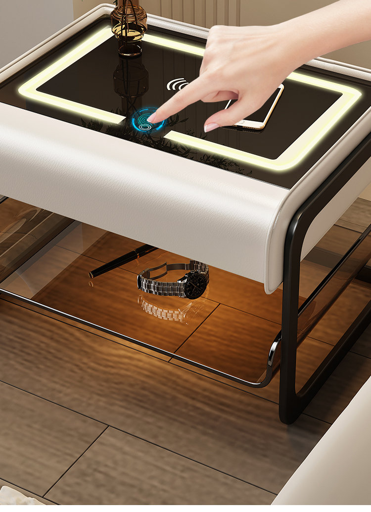 Smart Bedside Table Modern Simple Bedroom Luxury Nightstands Multifunctional Acrylic Wireless Charging