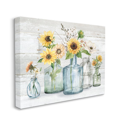«Varied Country Flower Blooms Rustic Planked» par Carol Robinson - impression sur toile