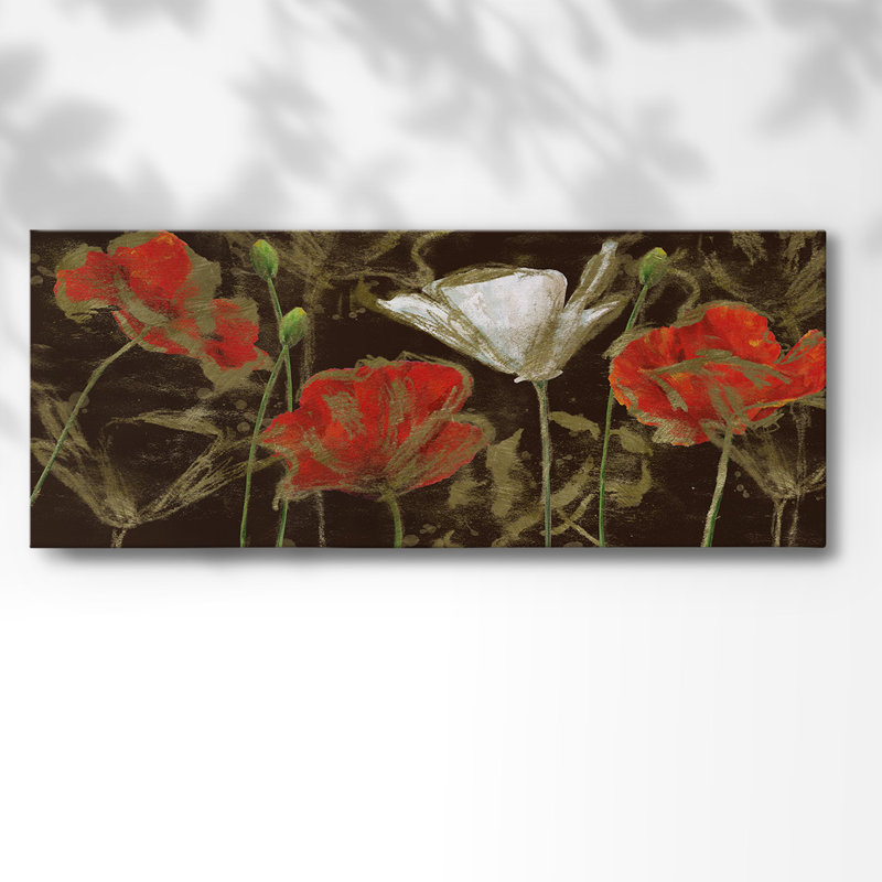 Coquelicot doré sur toile, H 8 po x l 20 po x P 1,5 po