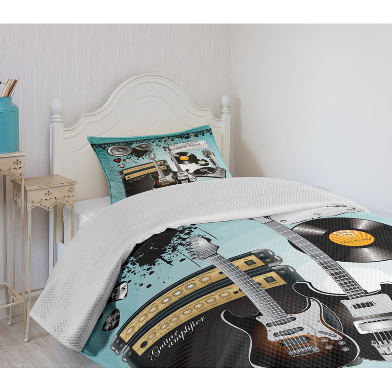 Twin Size Multicolor Rock Music Polyester Bedspread Set