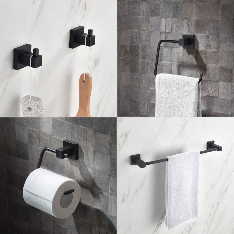 Cube 5 - Piece Bathroom Hardware Set, Matte Black