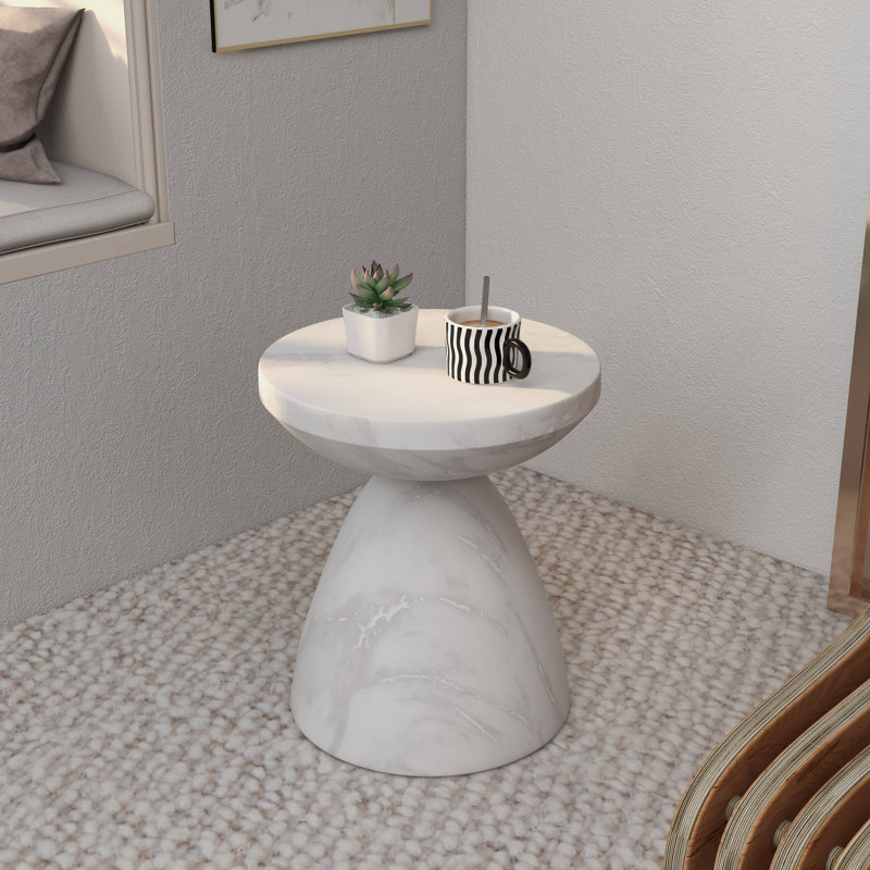 Guruvansh 17" Wide Round Fiberstone Side End Table – Tapered Hourglass Pedestal Accent Table for Patio, Balcony, or Living Room