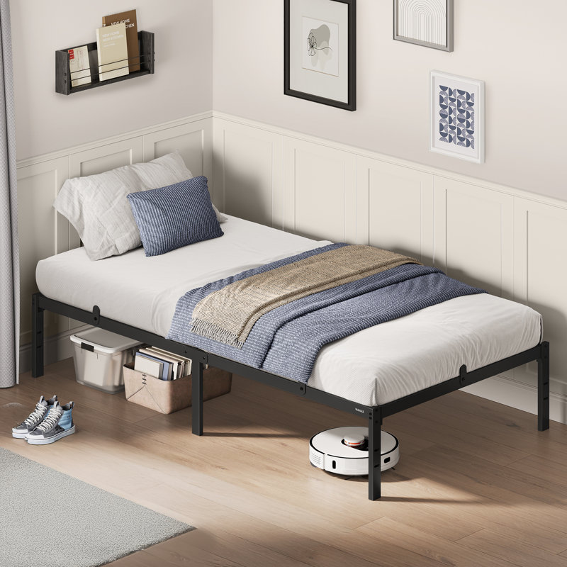 Metal Bed Frame, 190 Cm, Under-Bed Space, Modern Style, For Guest Room, Easy Assembly, Ink Black, Single (3')