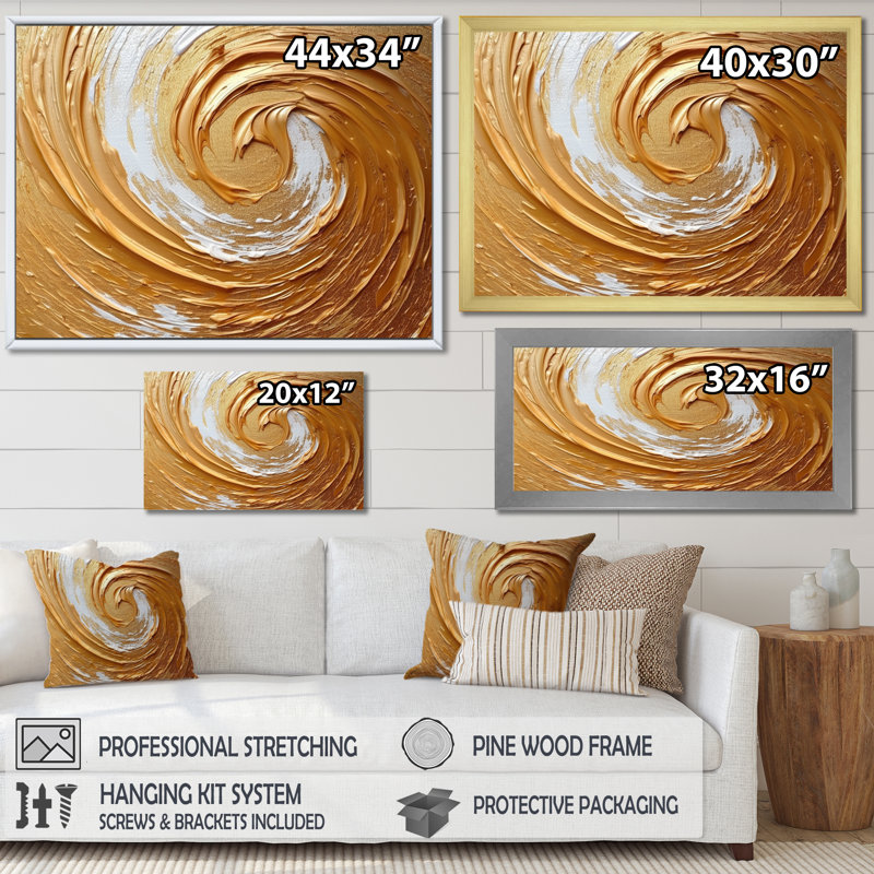 Or et blanc spirale nébuleuse I - spirales abstraites, impressions sur toile, Cadre doré à une seule photo