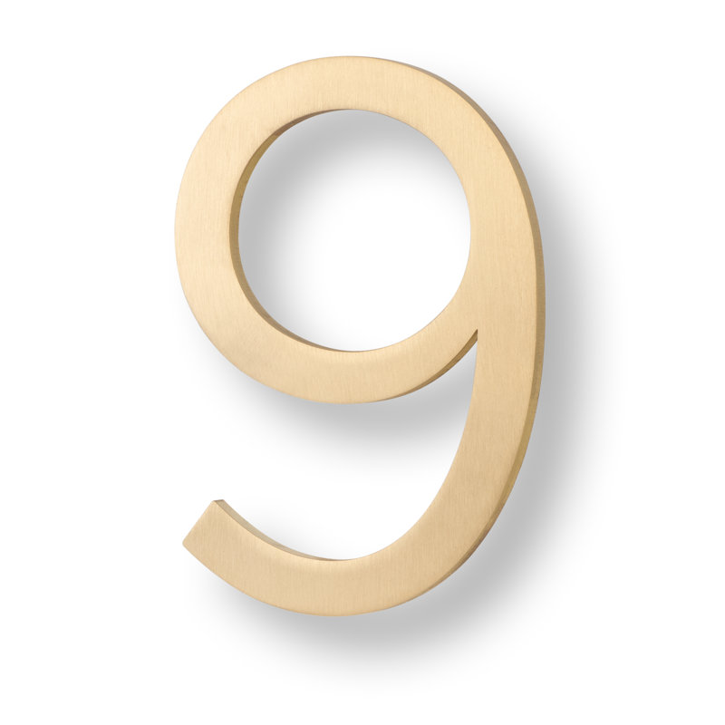 Numéro de maison flottante, 6 po, 9, Laiton satiné