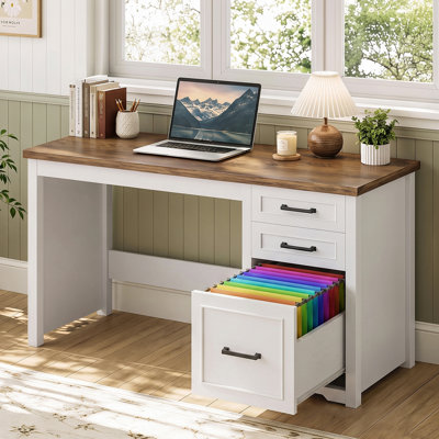 Bureau de direction Farmhouse 49 po avec tiroir classeur, bureau d'ordinateur 4 tiroirs