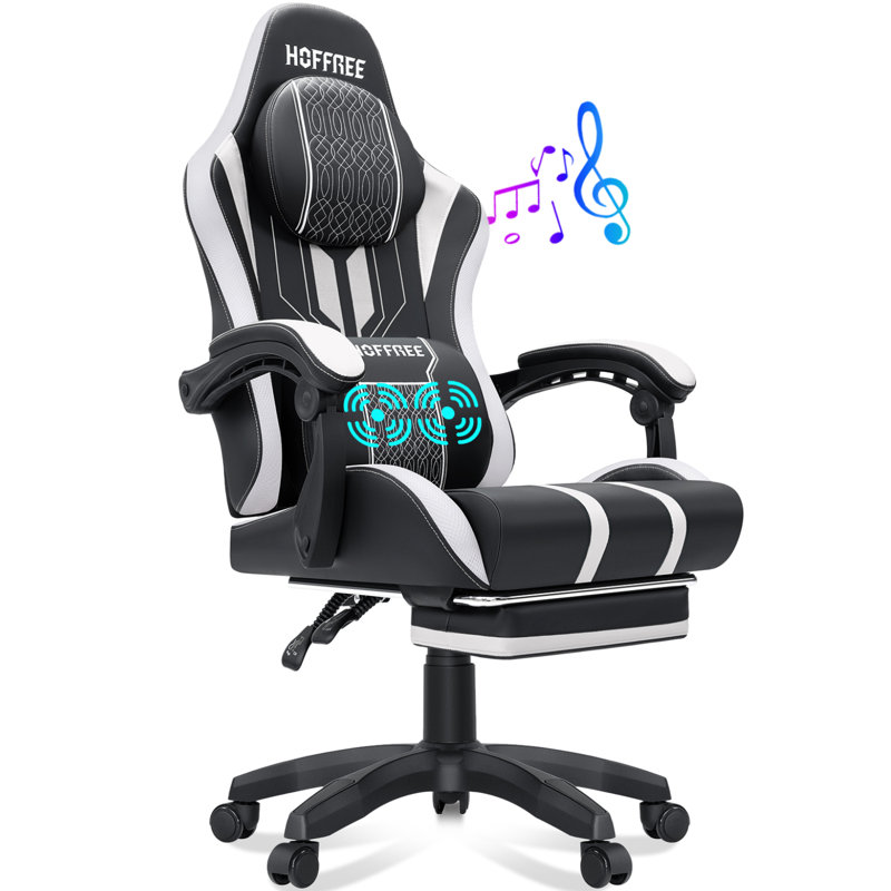 Fauteuil de jeu ergonomique avec haut-parleurs de massage Hoffree, Blanc/Noir