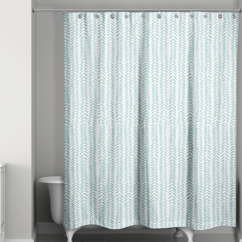  Rideau de douche géométrique simple, Blanc / bleu sarcelle