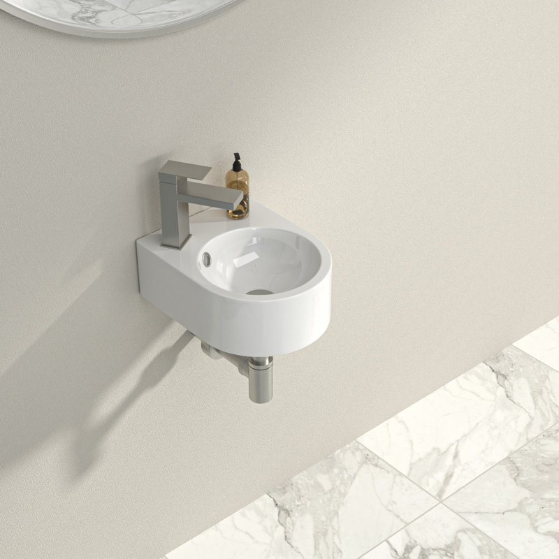Lavabo de salle de bain mural mural en céramique blanche avec trou pour robinet L 10 po x l 13 po