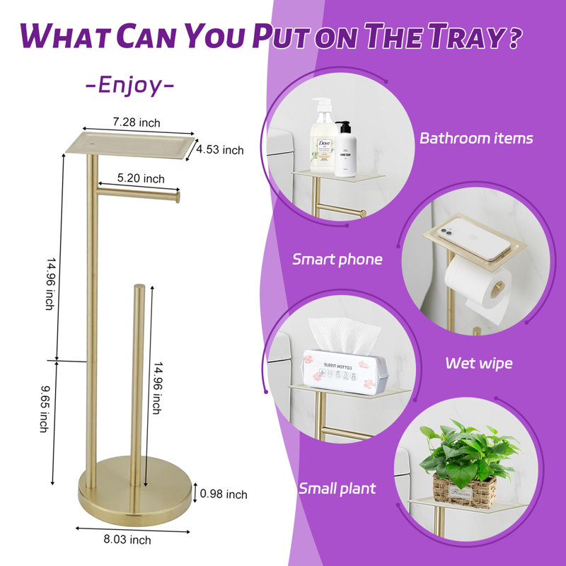 Bathroom Free Standing Toilet Paper Holder with Heavy Weighted Base, Anti-Tip Stable Design & Anti-Scratch Non-Slip Floor Pad