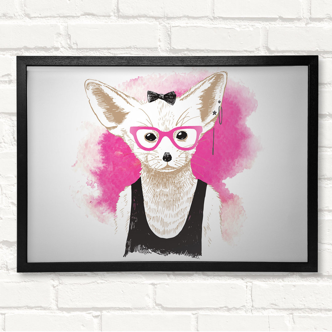 Leinwandbild Arctic Fox Schleife Rosa Brille